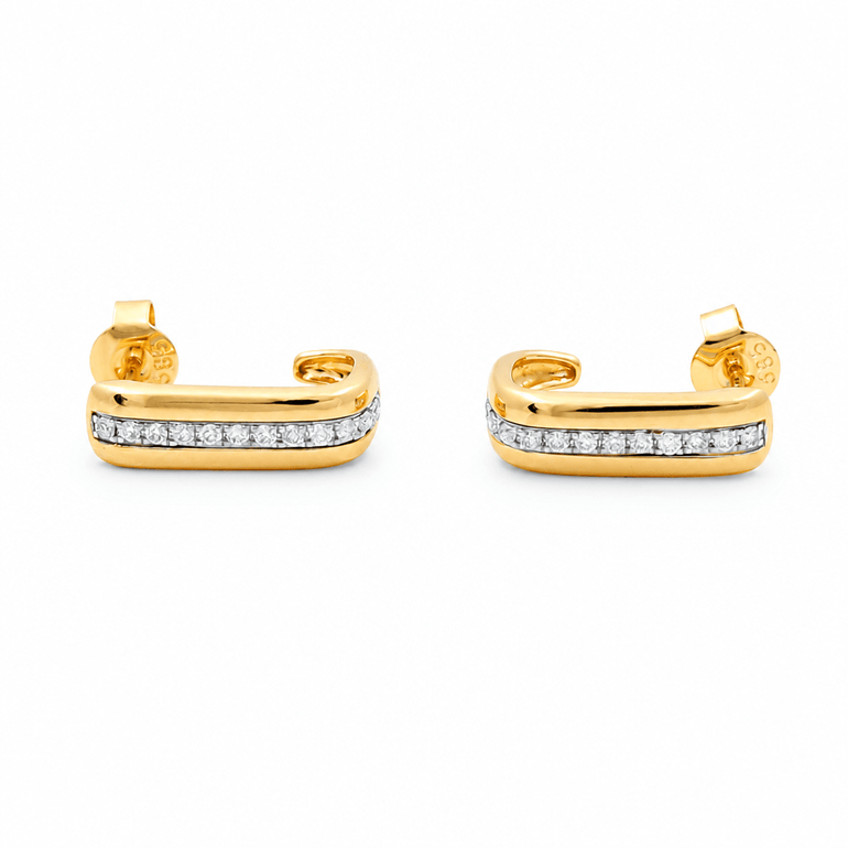 14K Yellow Gold Huggie Diamond Earrings with 0.18Tw Round Diamonds - Miral Jewelry