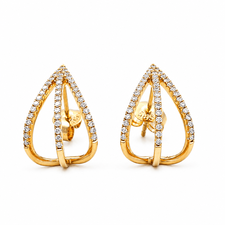 14K Yellow Gold Huggie Diamond Earrings with 0.32Tw R Cubic Zirconiums - Miral Jewelry