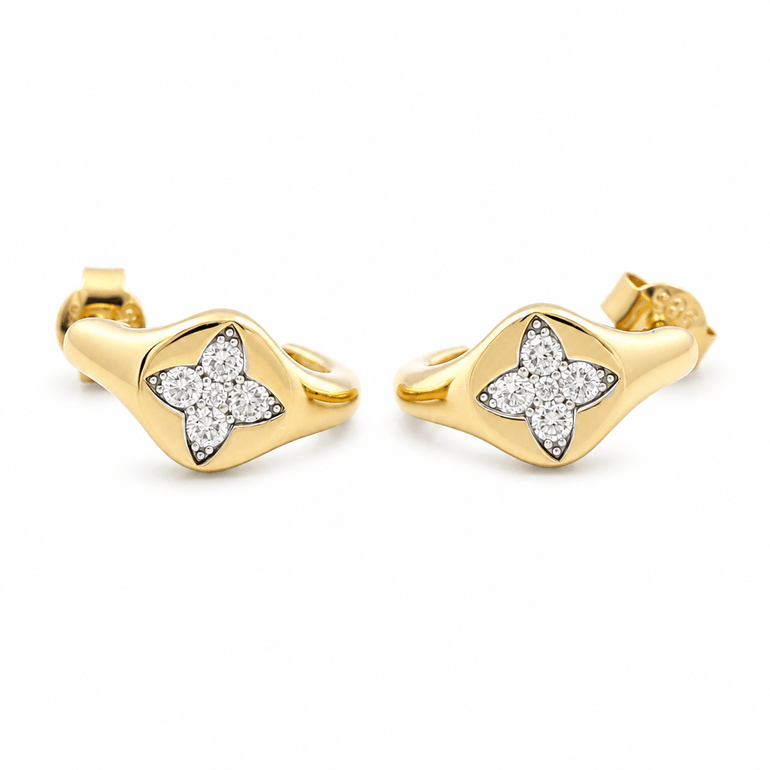14K Yellow Gold Huggie Diamond Earrings with 0.33Tw Round Diamonds - Miral Jewelry