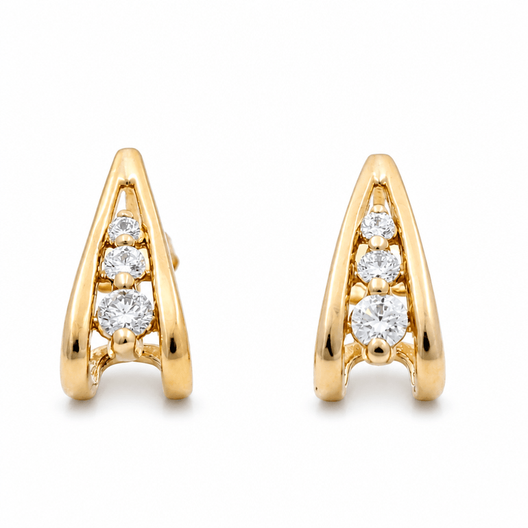 14K Yellow Gold Huggie Diamond Earrings with 0.40Tw Round Diamonds - Miral Jewelry