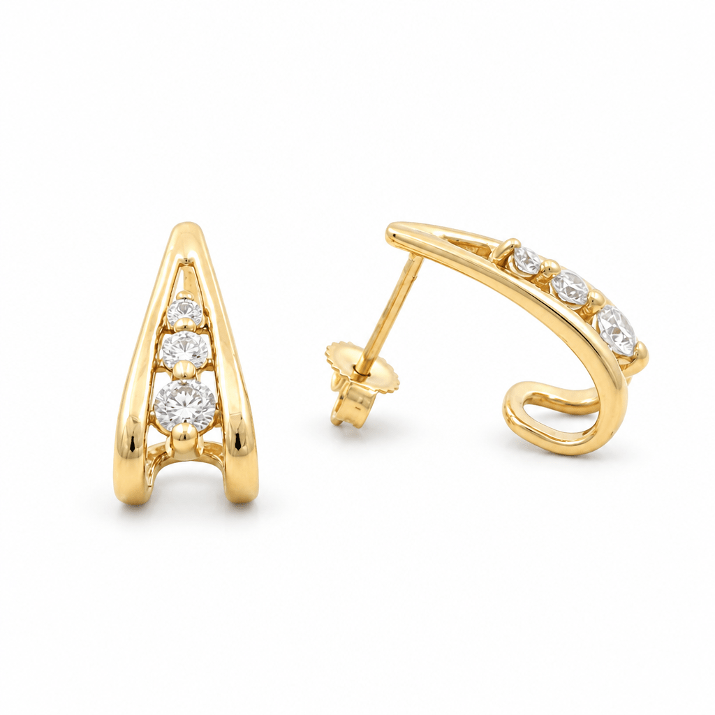 14K Yellow Gold Huggie Diamond Earrings with 0.40Tw Round Diamonds - Miral Jewelry