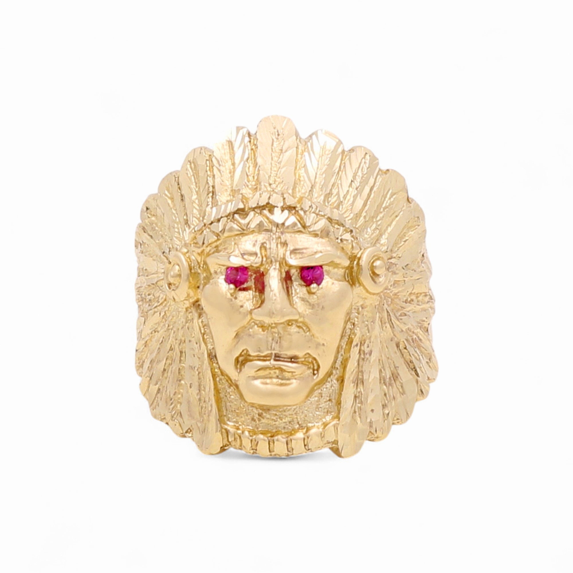 14K Yellow Gold Men's Native American Chief Ring 11.9 g