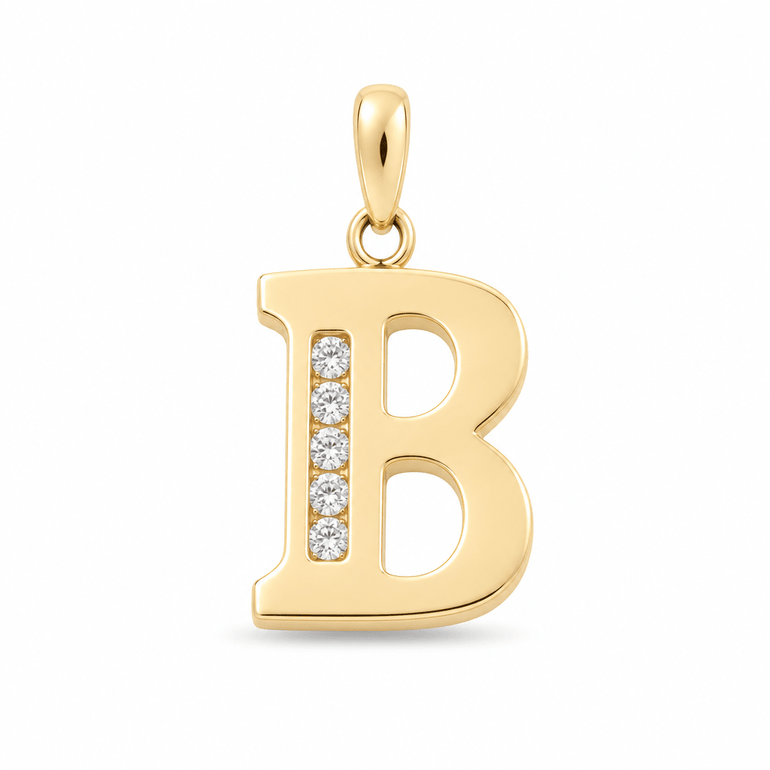 14K Yellow Gold Inicial B With Cz Pendant - Miral Jewelry
