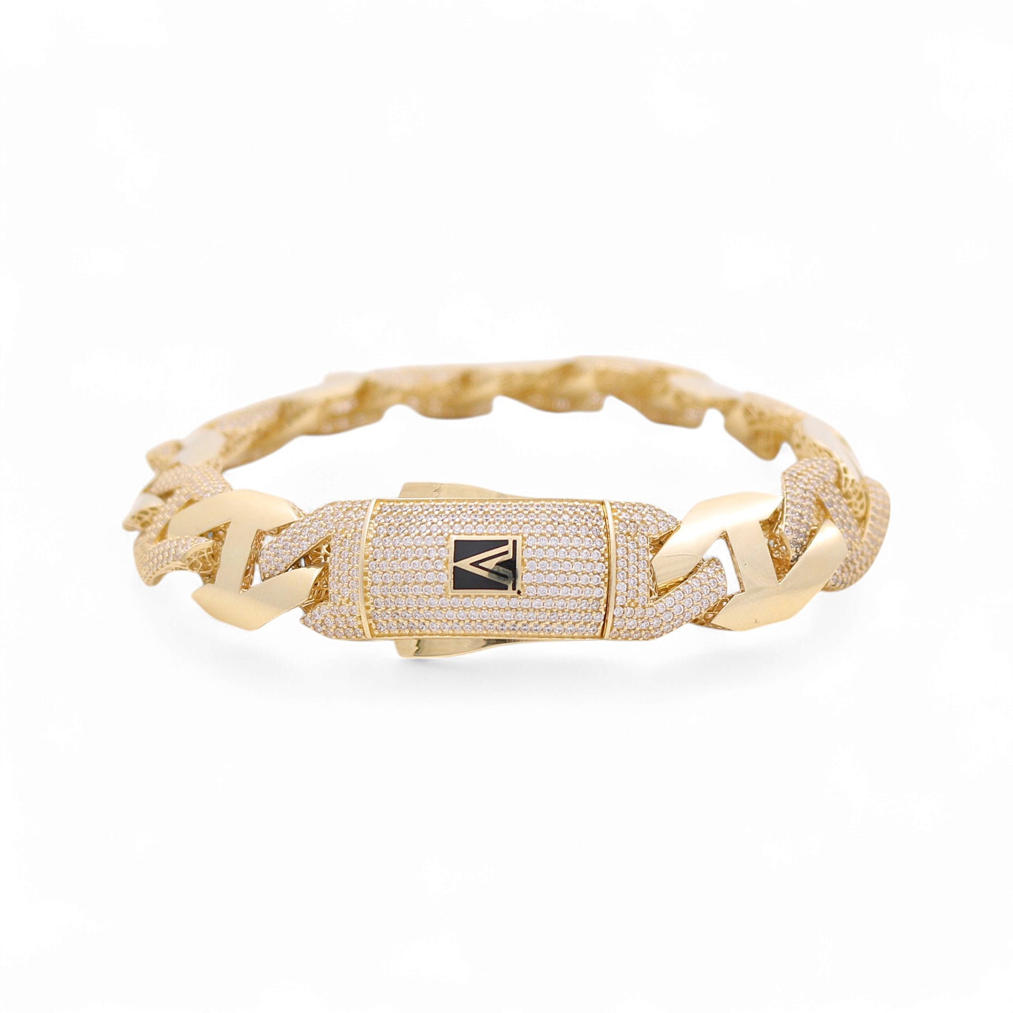 14K Yellow Gold Men's Pavé CZ Mariner Bracelet 8in
