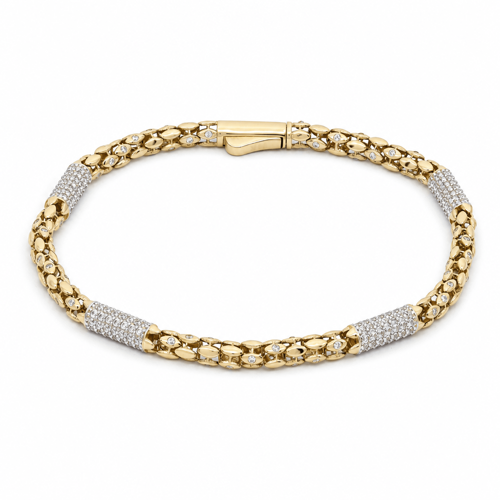 14K Yellow Gold Italian Link Bracelet with CZ Stations – 4mm, 8" - Miral Jewelry