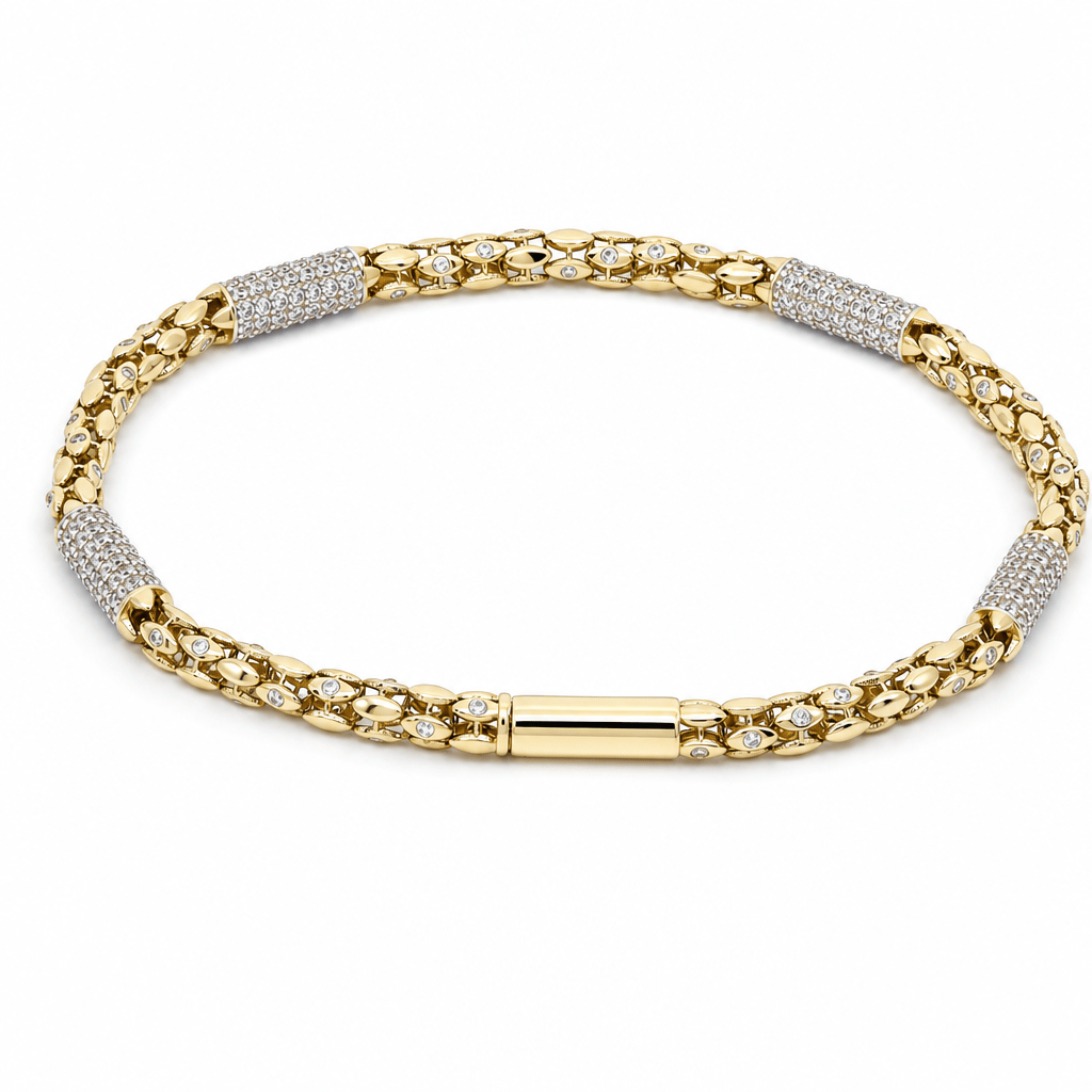 14K Yellow Gold Italian Link Bracelet with CZ Stations – 4mm, 8" - Miral Jewelry