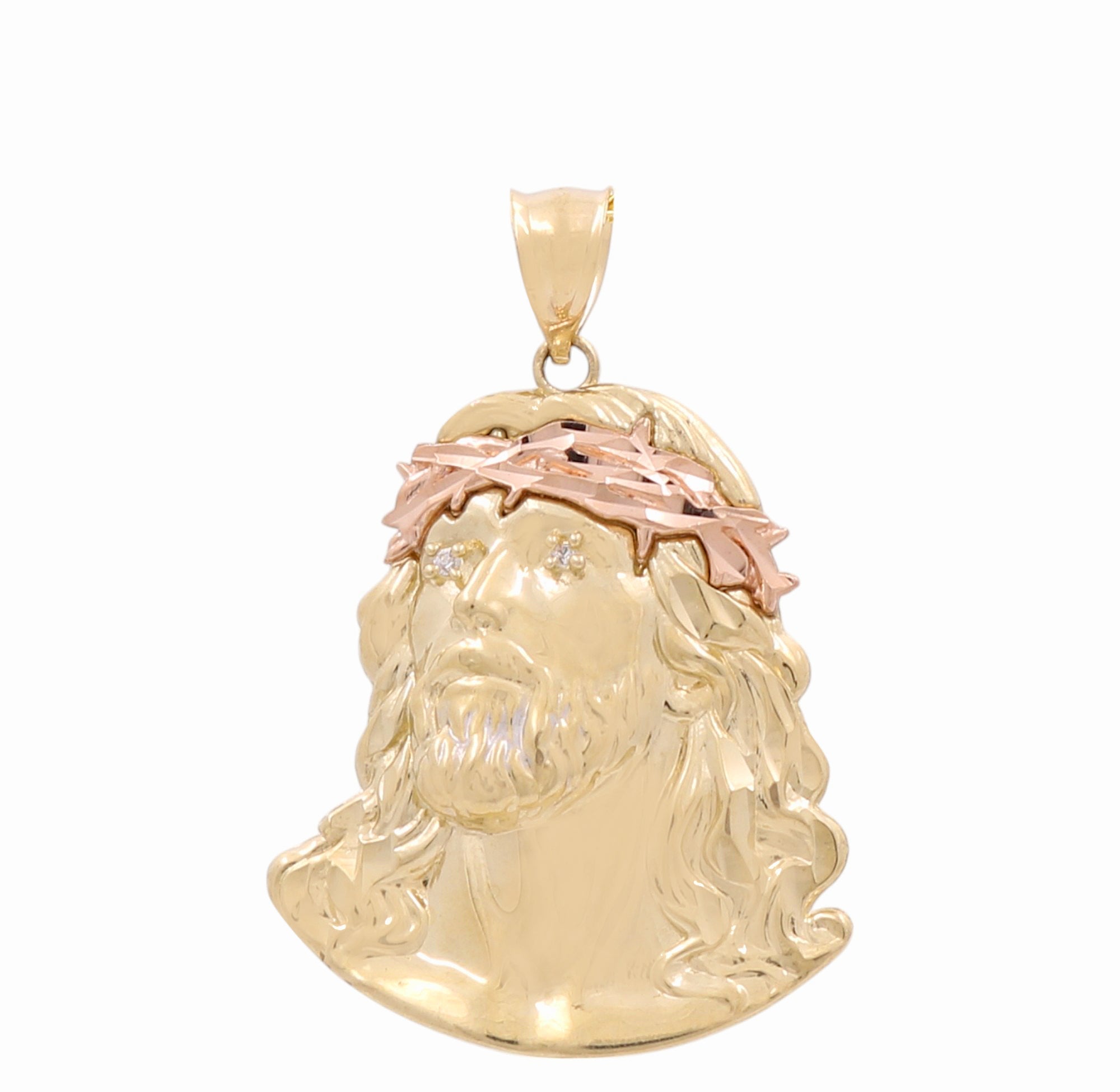 14K Yellow Gold Jesus Face Pendant with Crown of Thorns 10.4 g