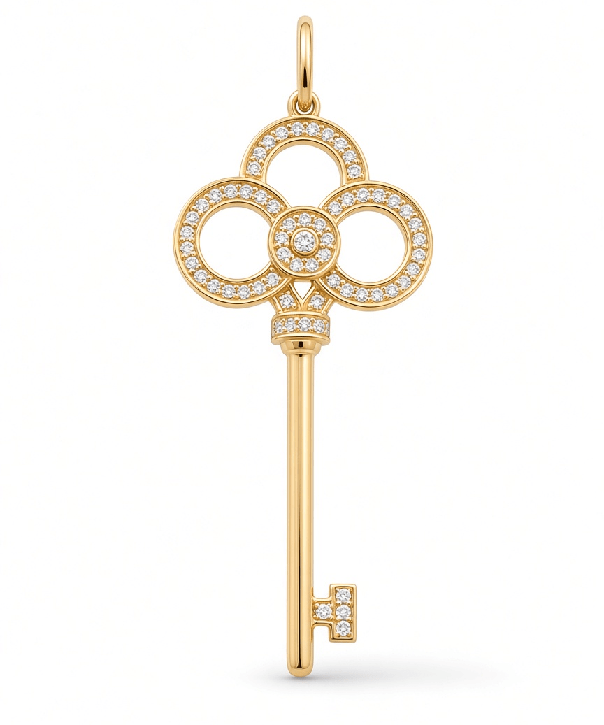 14K Yellow Gold Key Diamond Pendant - Miral Jewelry