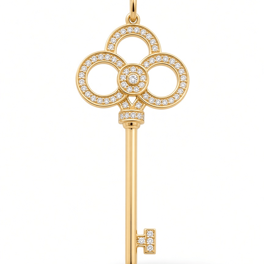 14K Yellow Gold Key Diamond Pendant - Miral Jewelry