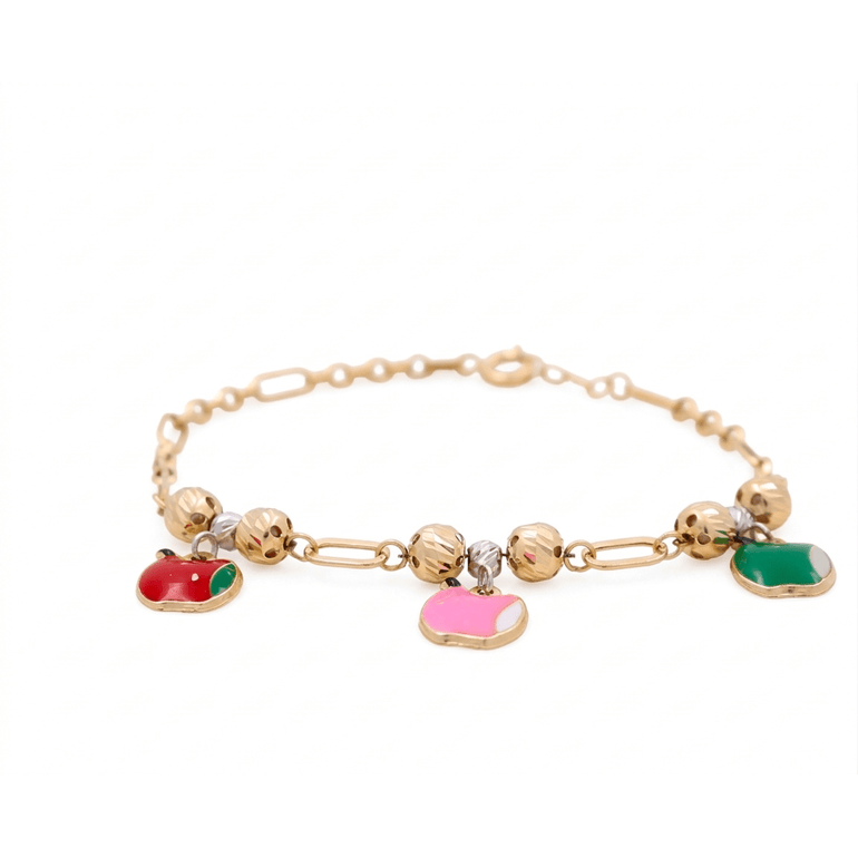 14K Yellow Gold Kids' Apple Charm Bracelet 6in, 3.7 g