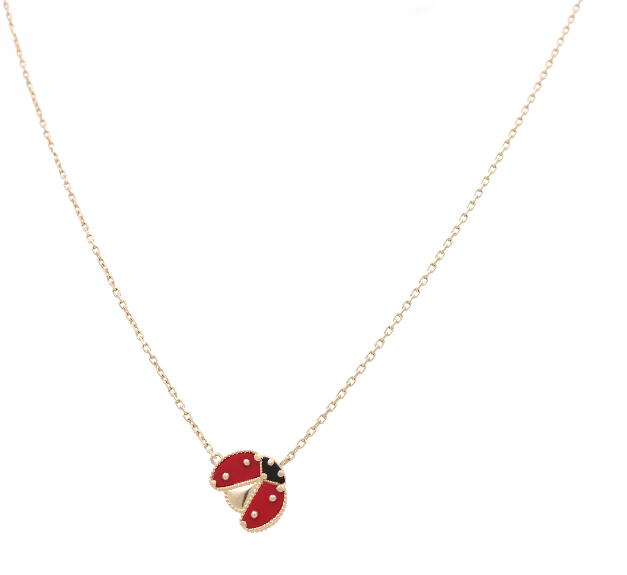 14k Yellow Gold Lady Bug Necklaces 18" - Miral Jewelry