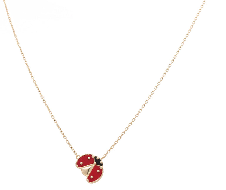 14k Yellow Gold Lady Bug Necklaces 18" - Miral Jewelry