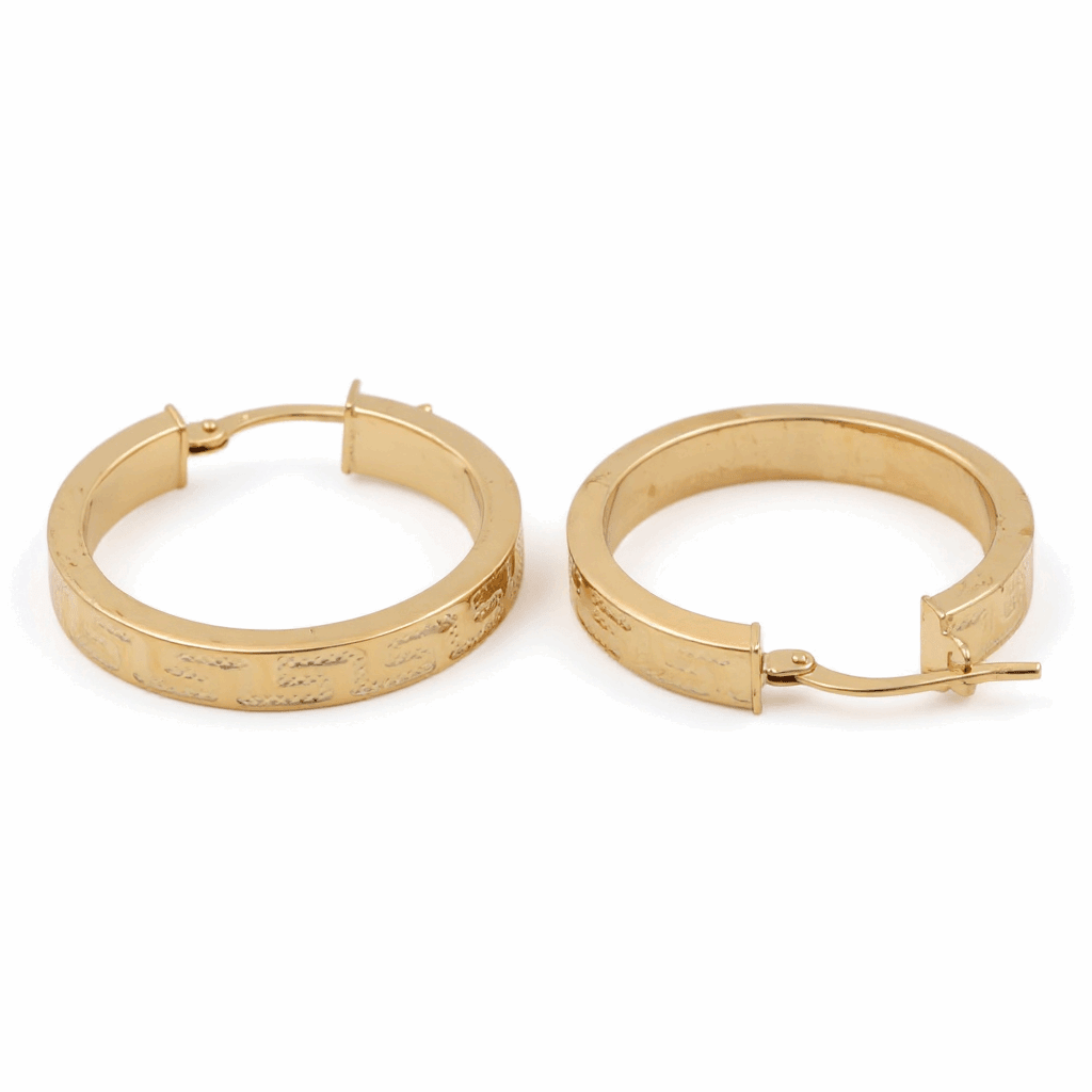 14K Yellow Gold Greek Key Large Hoop Earrings 3.3 g