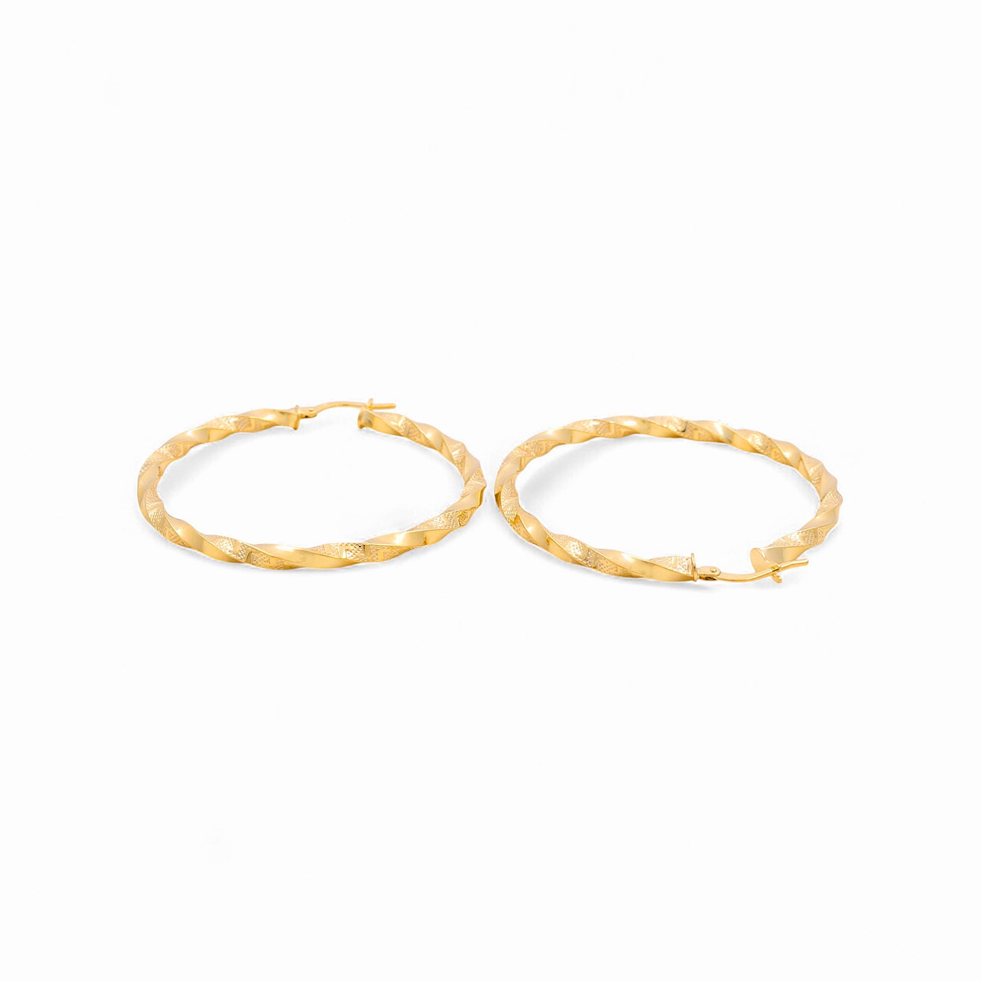 14K Yellow Gold Twisted Large Hoop Earrings 3.6 g