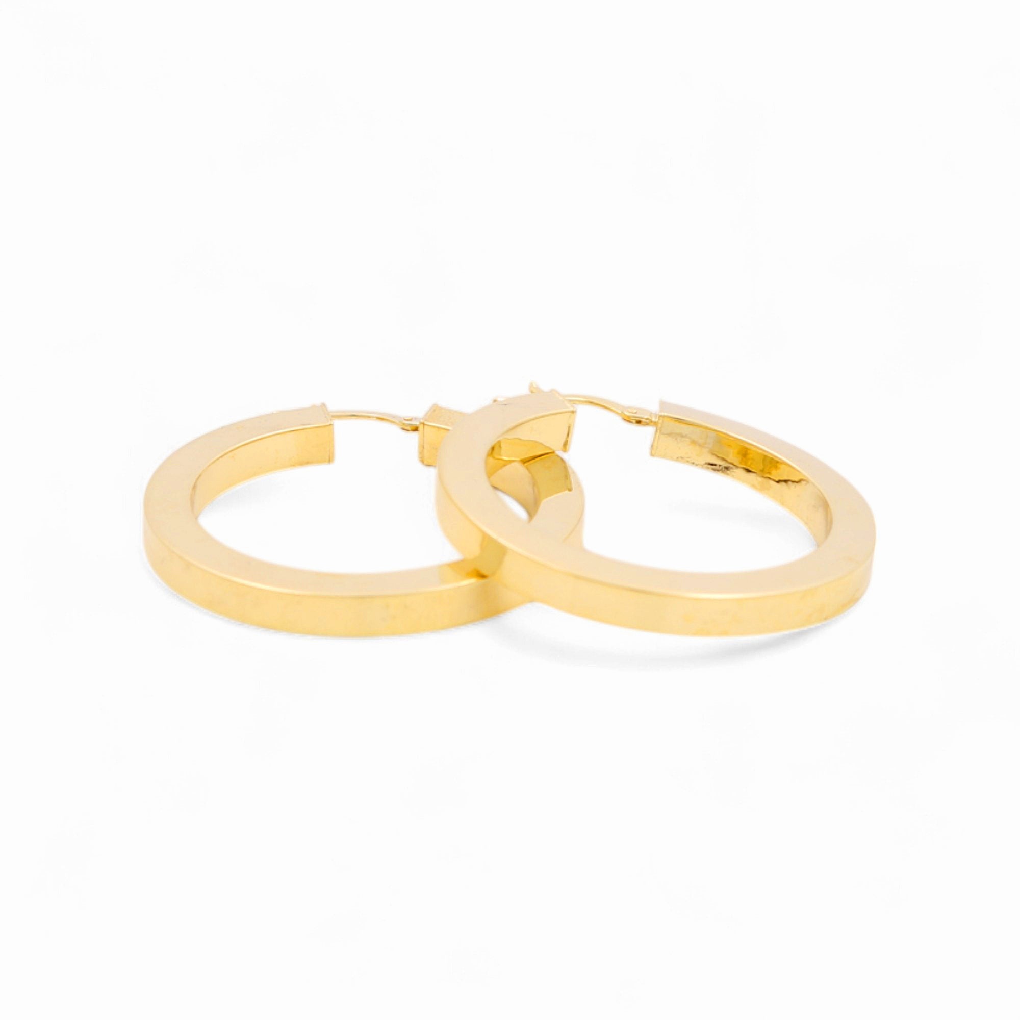 14K Yellow Gold Square-Edge Large Hoop Earrings 3.6 g