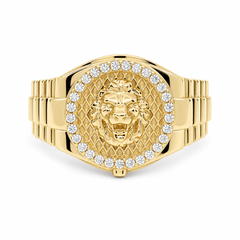 14k Yellow Gold Lion Fashion Ring Men's - Miral Jewelry