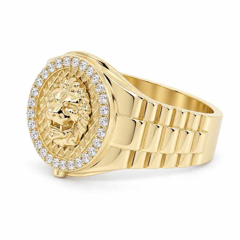 14k Yellow Gold Lion Fashion Ring Men's - Miral Jewelry