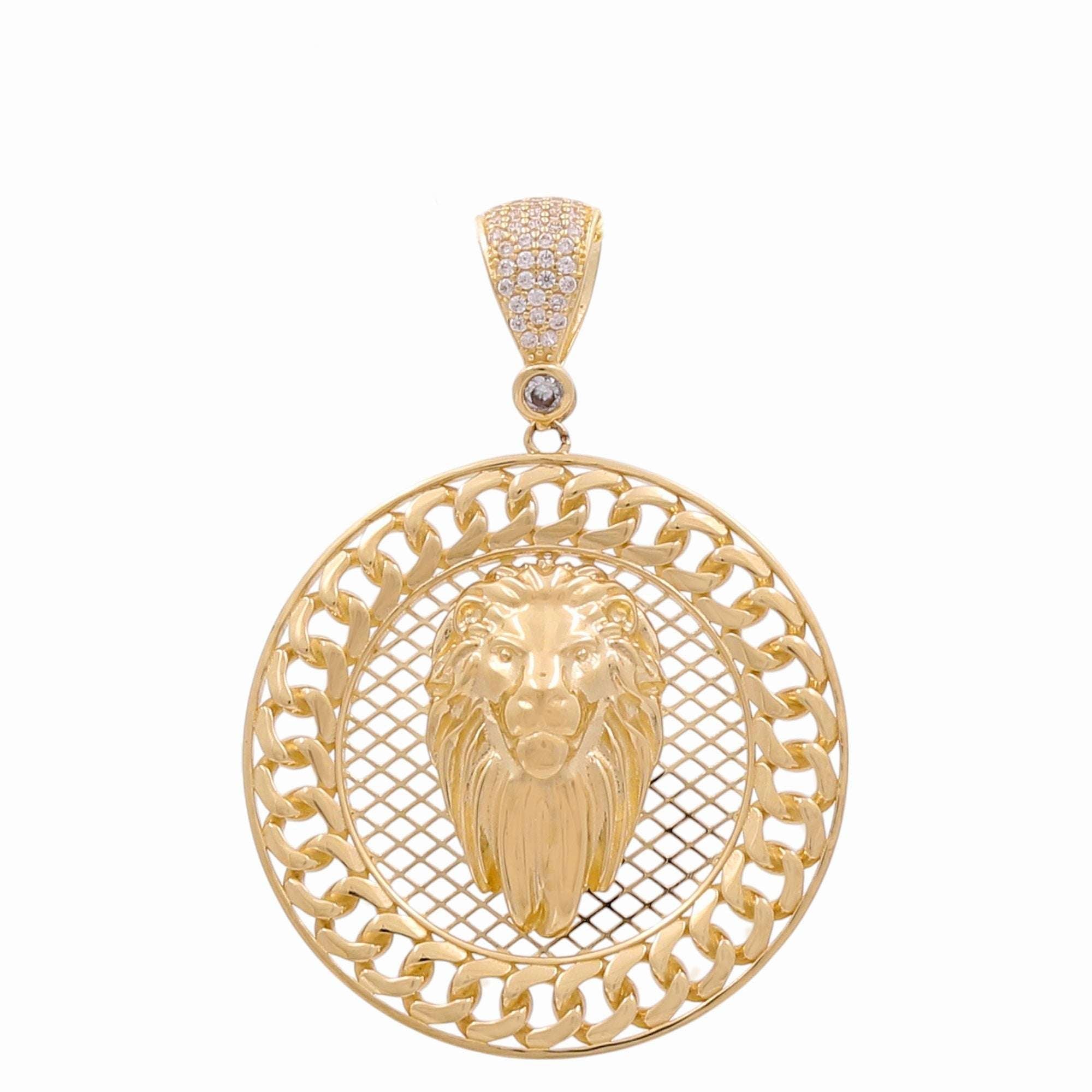 14K Yellow Gold Lion Medallion Pendant with CZ Bail 11.6 g