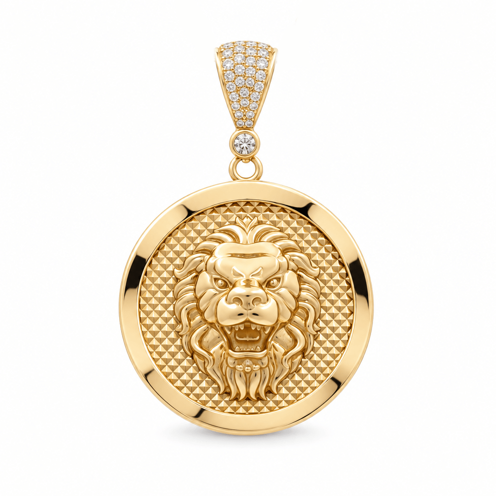 14K Yellow Gold Lion Medal Pendant - Miral Jewelry