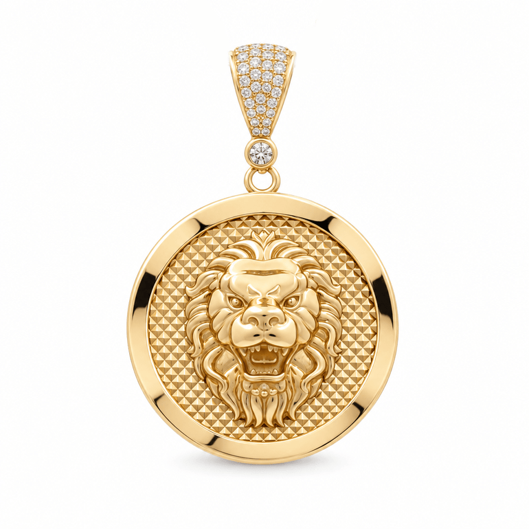 14K Yellow Gold Lion Medal Pendant - Miral Jewelry