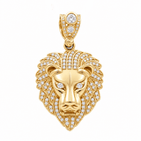 14K Yellow Gold Lion With CZ Medal Pendant - Miral Jewelry