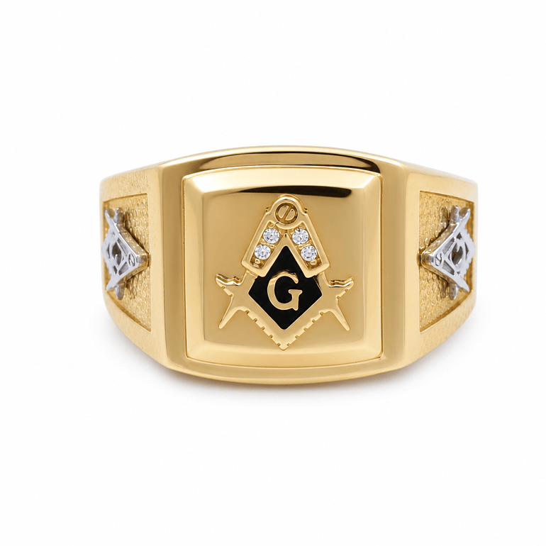 14k Yellow Gold Mansonic Fashion Men's Ring - Miral Jewelry