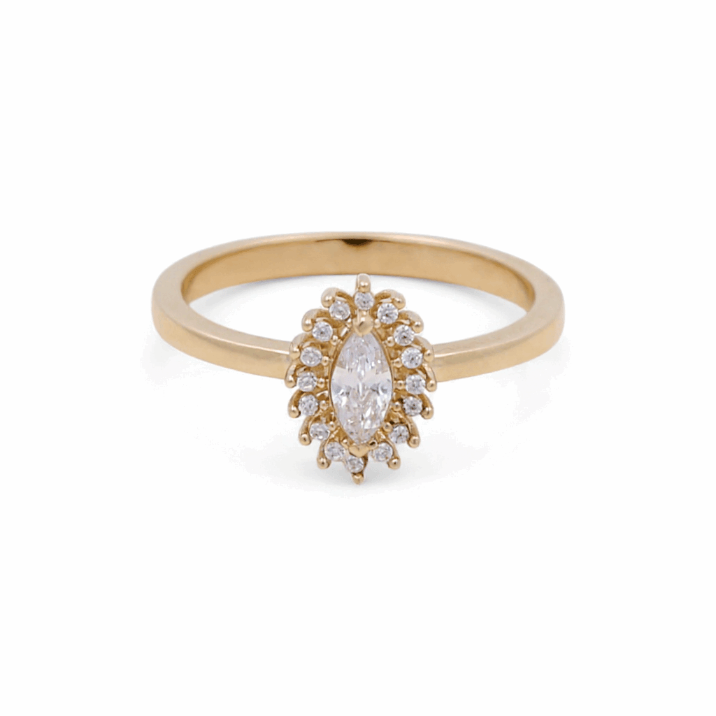 14K Yellow Gold Marquise CZ Halo Ring 2.9 g