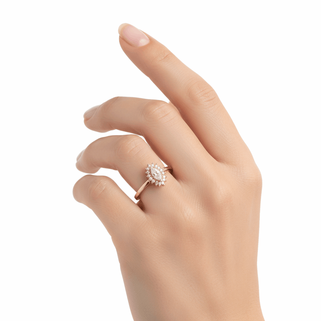 14K Yellow Gold Marquise CZ Halo Ring 2.9 g – view 2