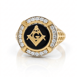 14k Yellow Gold Mason Symbol with Onyx Fashion Men's Ring - Miral Jewelry