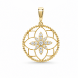 14K Yellow Gold Flower Medallion Pendant with CZ