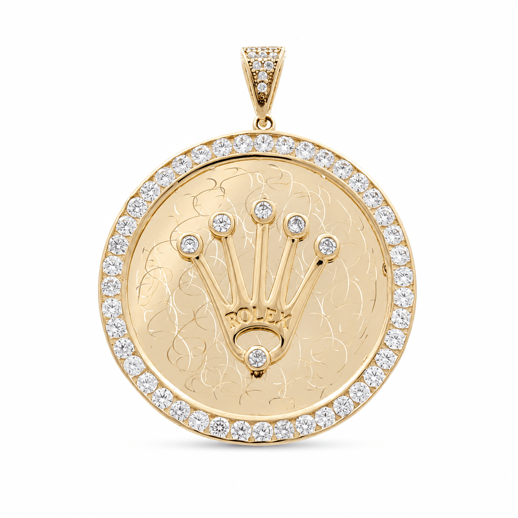 14K Yellow Gold Medals with Crown Pendant - Miral Jewelry