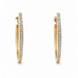 14K Yellow Gold Medium Hoop Diamond Earrings with Round Diamonds - Miral Jewelry