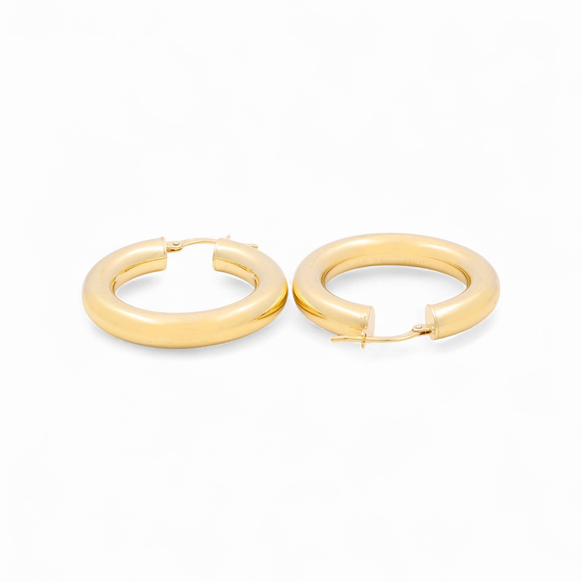 14K Yellow Gold Chunky Tube Medium Hoop Earrings 4.8 g