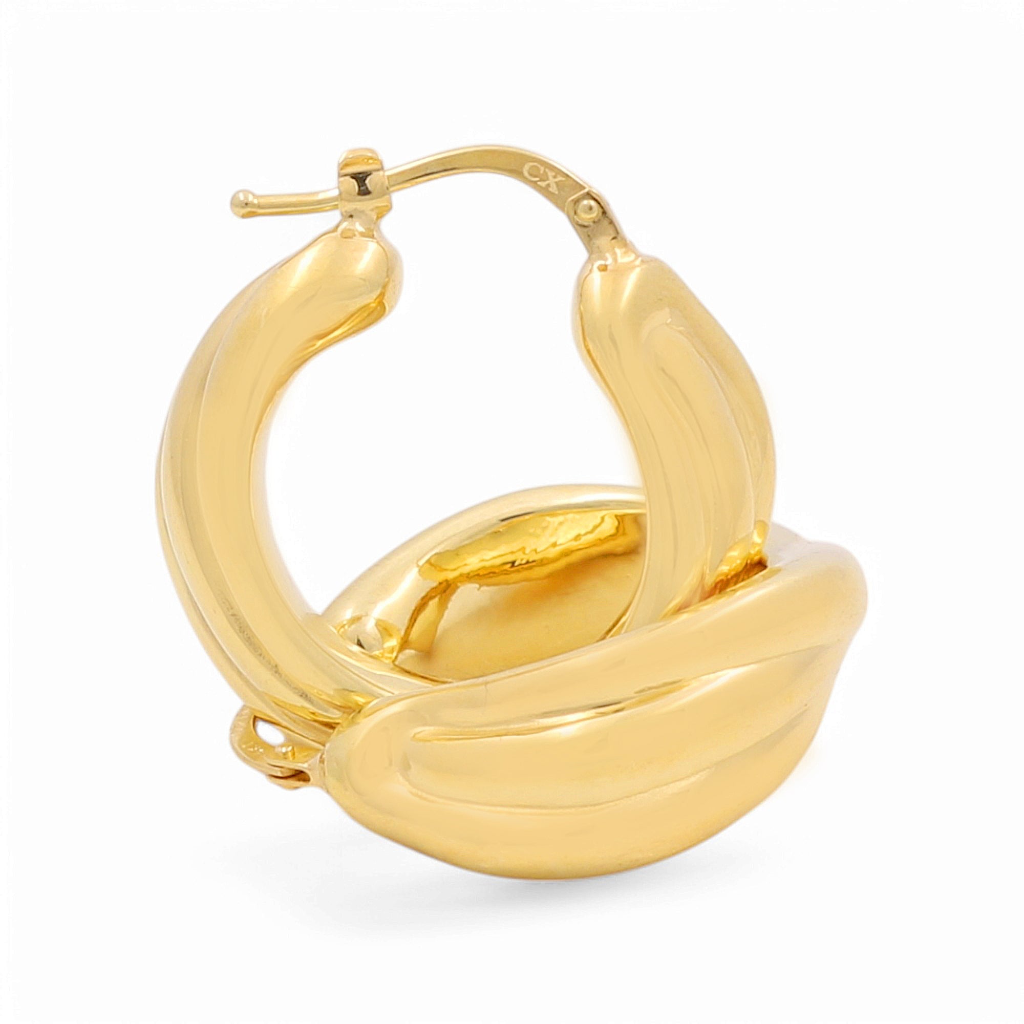 14K Yellow Gold Wavy Huggie Hoop Earrings 3.4 g – view 2