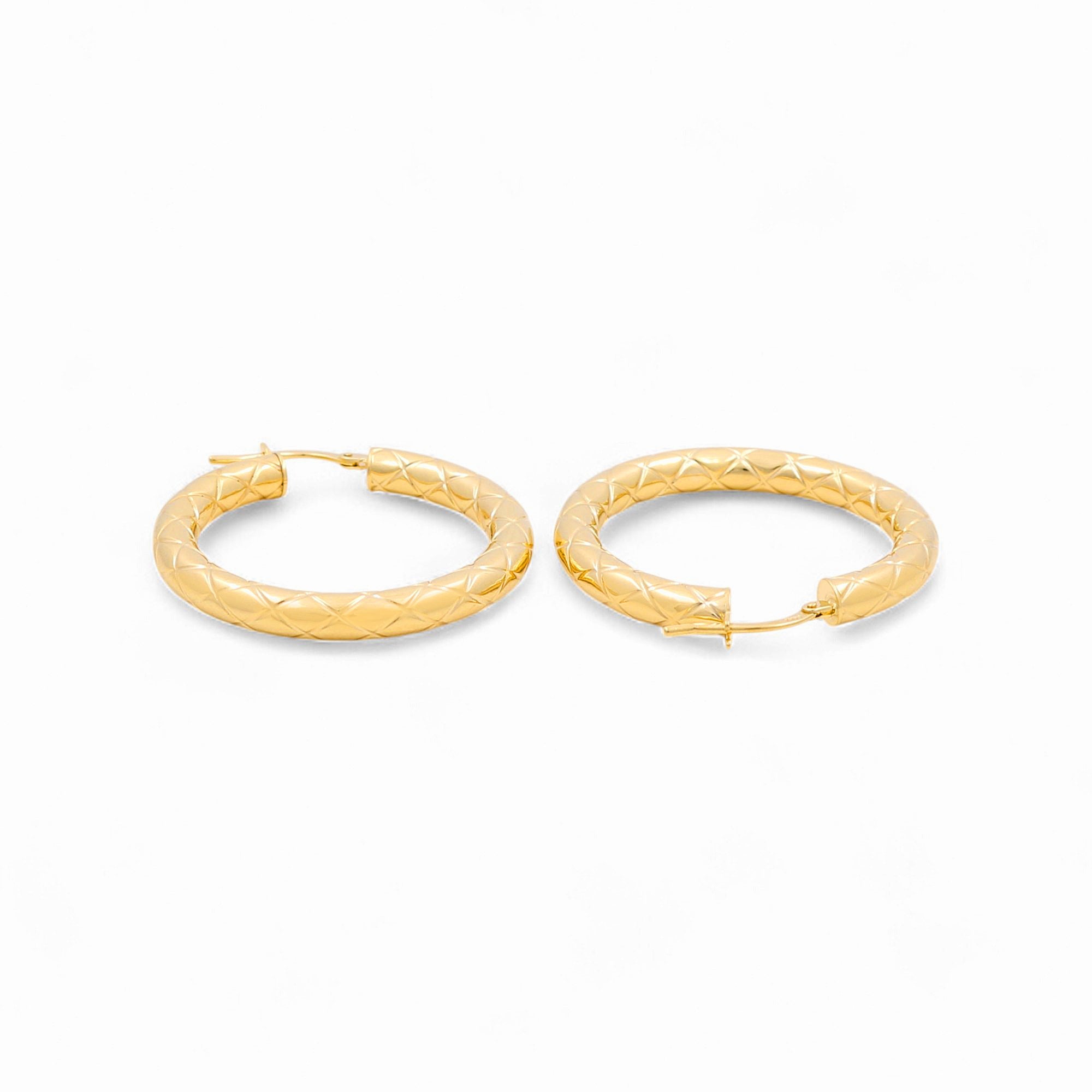 14K Yellow Gold Diamond-Cut Textured Hoop Earrings 3.3 g – view 2