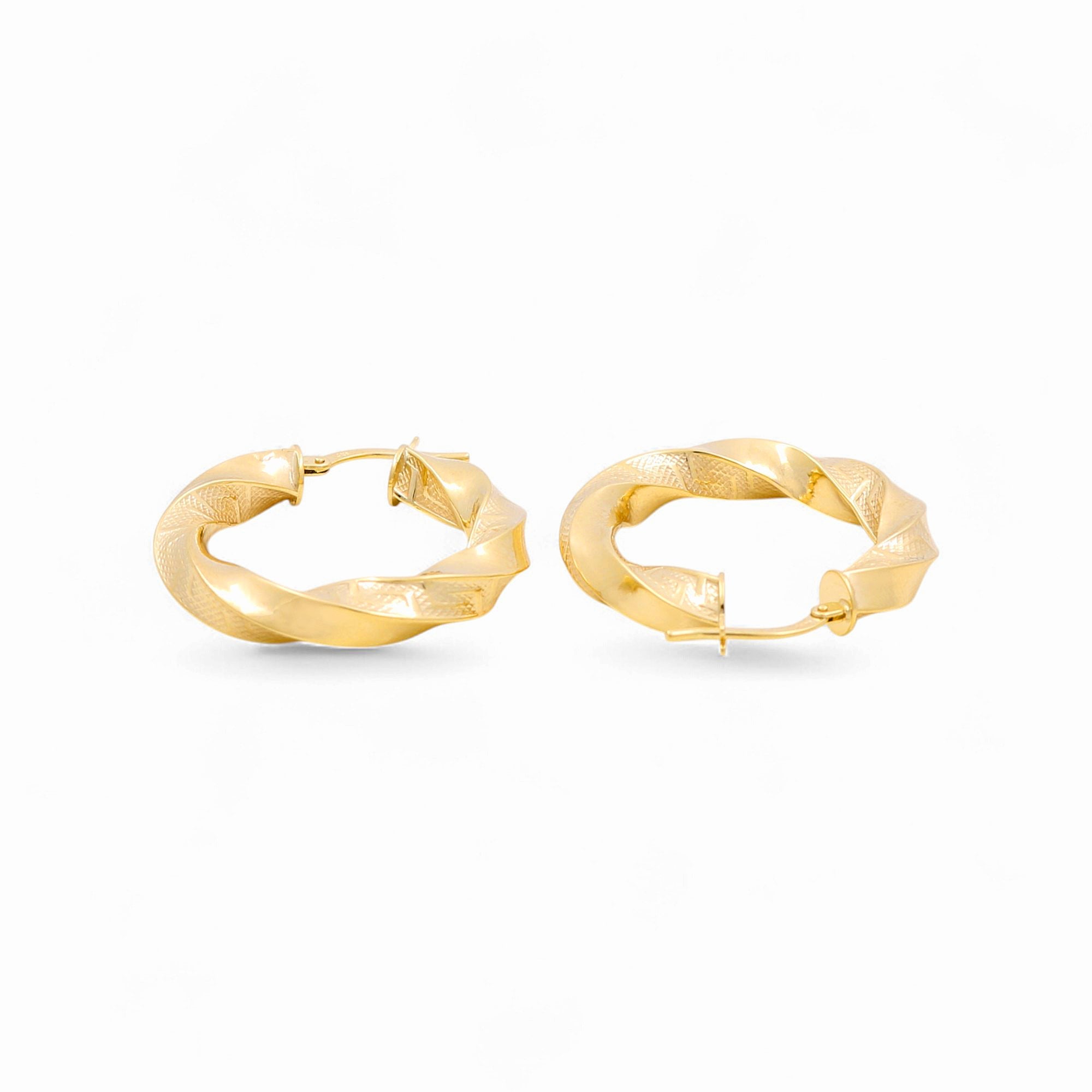 14K Yellow Gold Twisted Textured Hoop Earrings 3.4 g – view 2