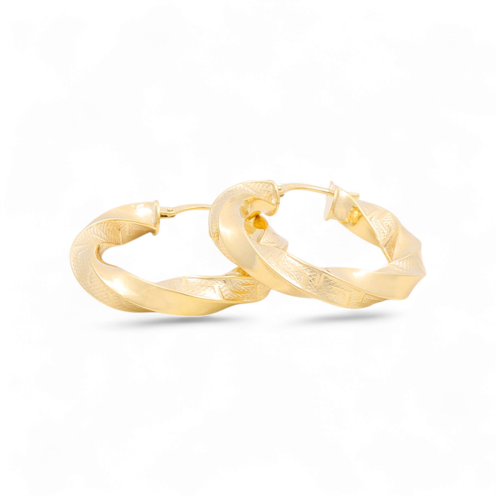 14K Yellow Gold Twisted Textured Hoop Earrings 3.4 g