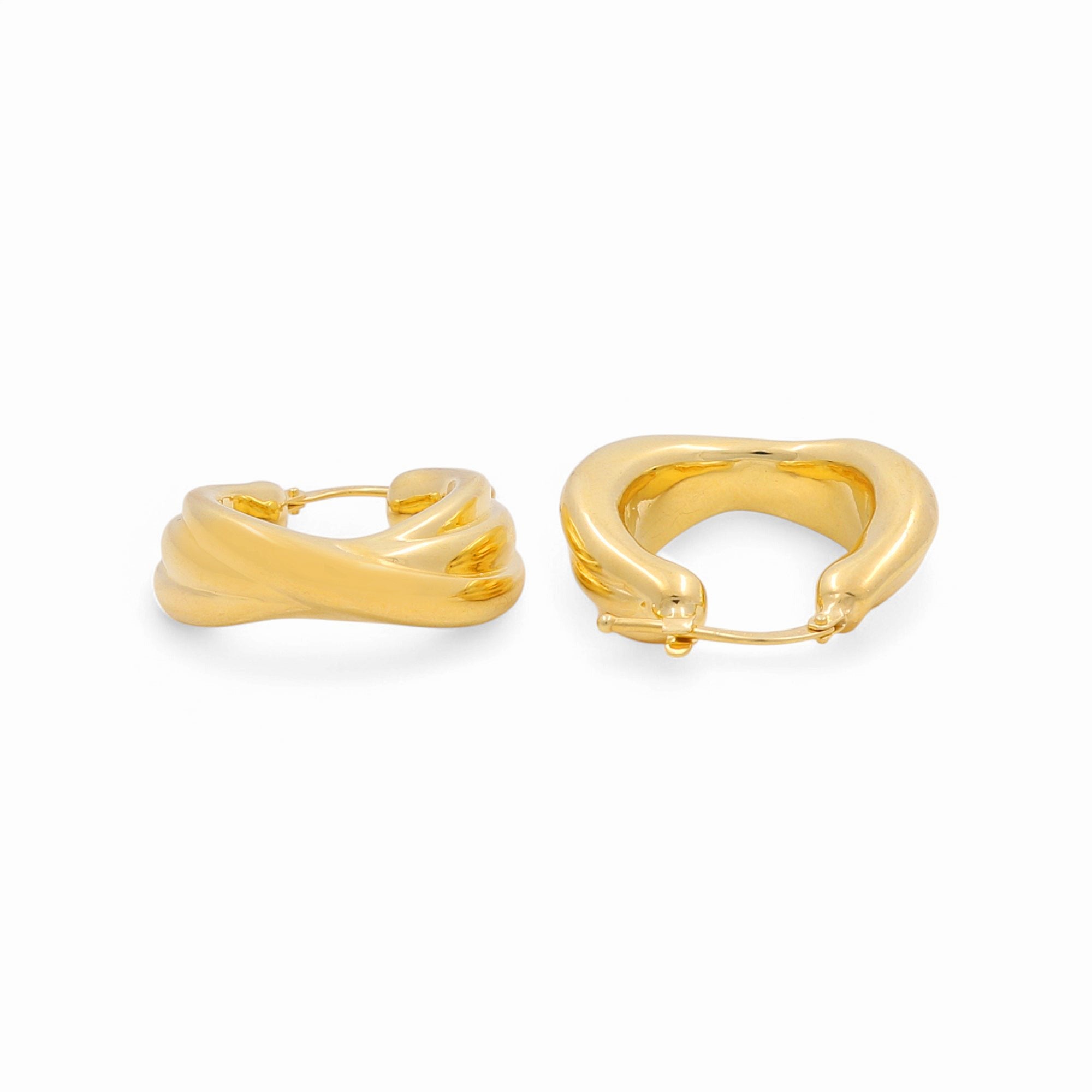 14K Yellow Gold Wavy Huggie Hoop Earrings 3.4 g