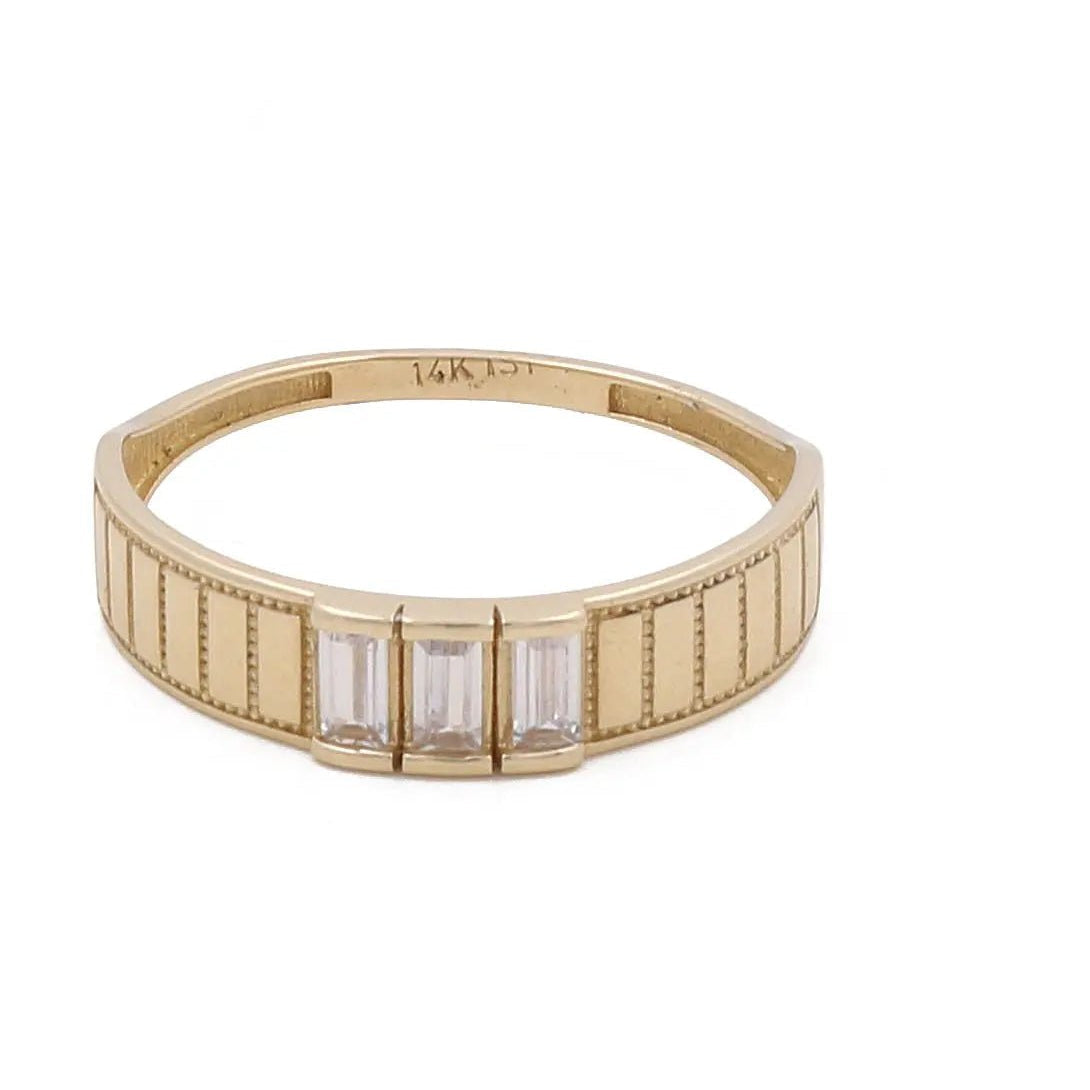 14K Yellow Gold Fluted Band with Baguette CZ