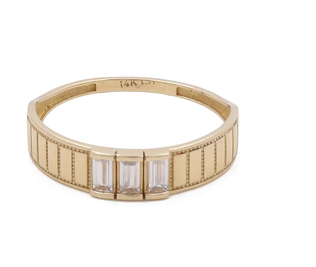14K Yellow Gold Men Wedding Ring with Zirconias - Miral Jewelry