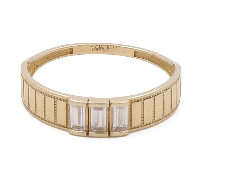 14K Yellow Gold Men Wedding Ring with Zirconias - Miral Jewelry