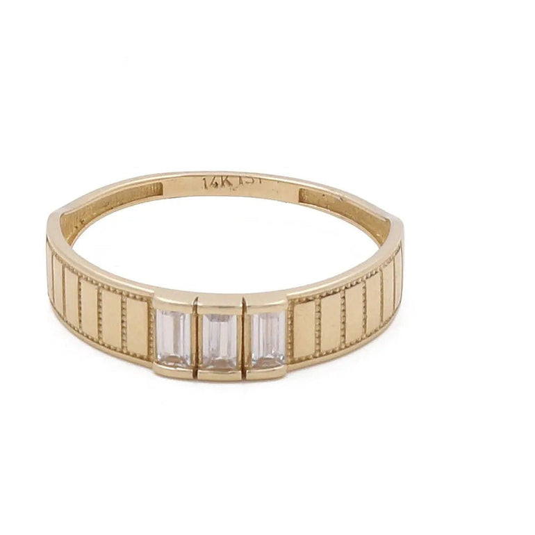 14K Yellow Gold Fluted Band with Baguette CZ
