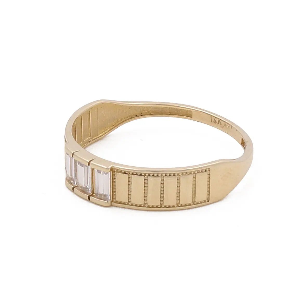 14K Yellow Gold Fluted Band with Baguette CZ – view 2
