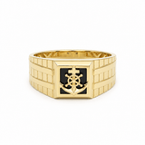 14K Yellow Gold Men's Anchor & Ship Wheel Onyx Ring – 4.7 g - Miral Jewelry