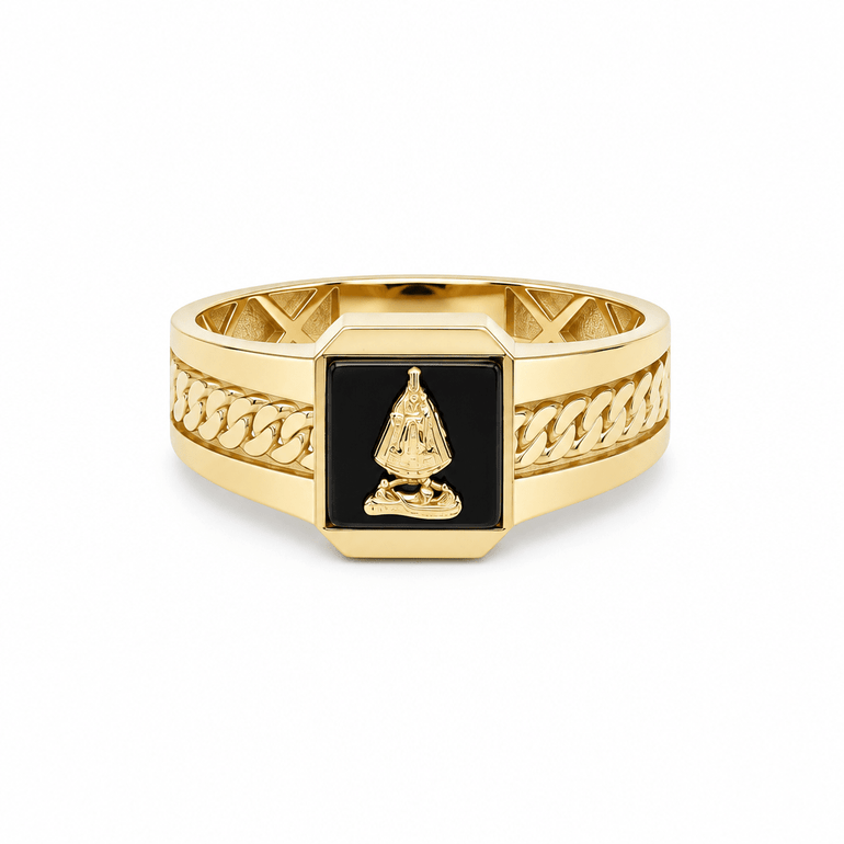 14K Yellow Gold Men's Caridad del Cobre Onyx Ring – 3.9 g - Miral Jewelry