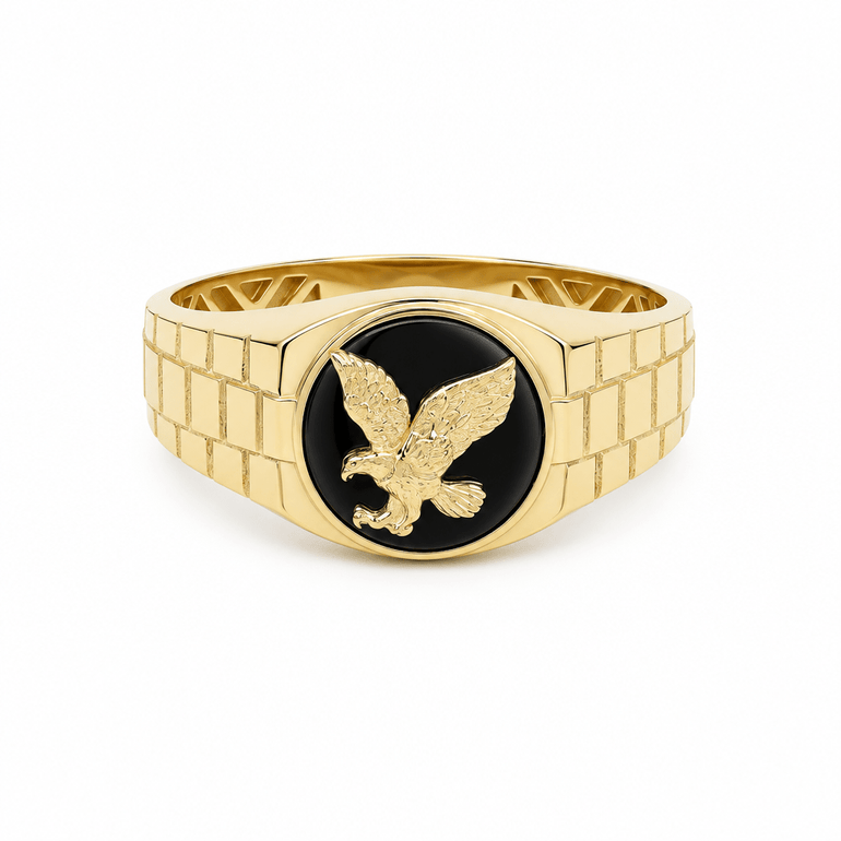 14K Yellow Gold Men's Eagle Onyx Ring – 4.4 g - Miral Jewelry