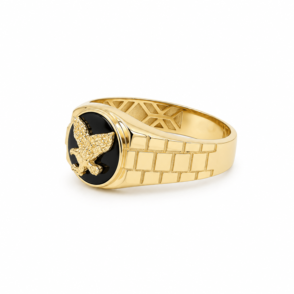 14K Yellow Gold Men's Eagle Onyx Ring – 4.4 g - Miral Jewelry