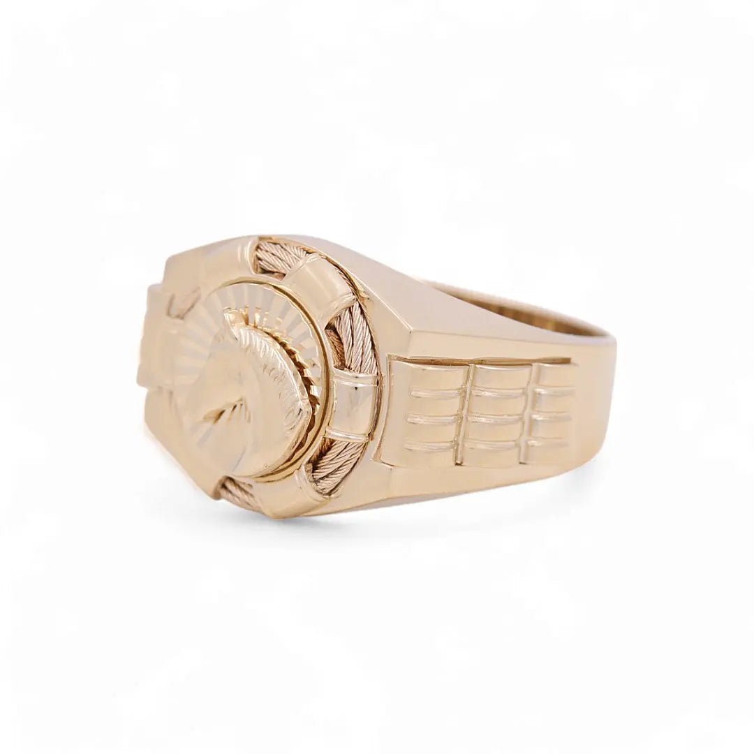 14K Yellow Gold Men's Horse Fashion Ring - Miral Jewelry