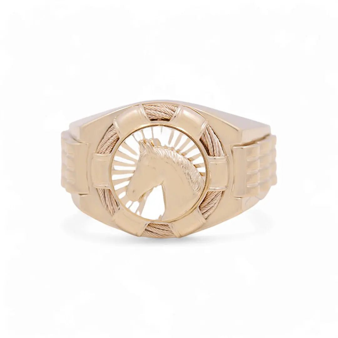 14K Yellow Gold Men's Horse Fashion Ring - Miral Jewelry