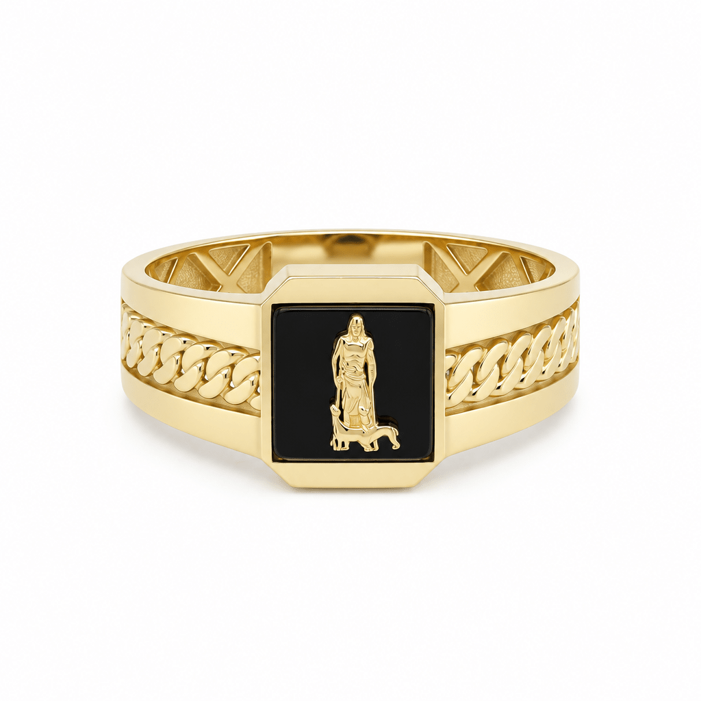 14K Yellow Gold Men's San Lázaro Onyx Ring – 4 g - Miral Jewelry